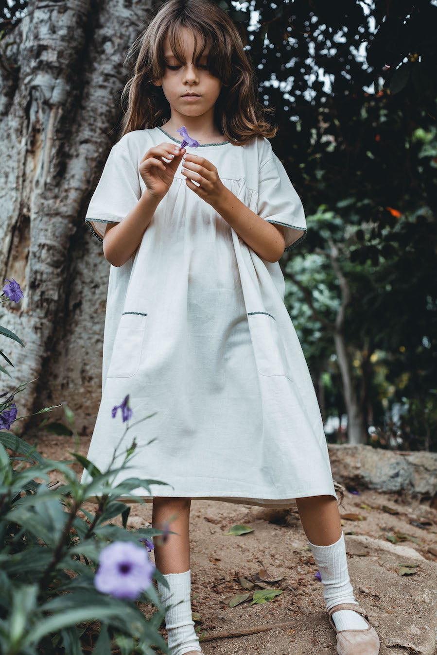 Short Sleeved Pixie in Natural Cotton Linen
