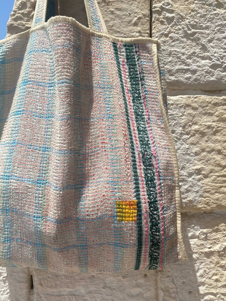 Kantha Tote - Pastel Blue Checked