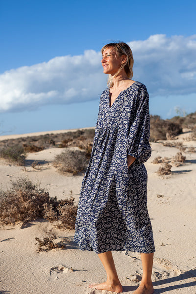Tabitha Dress in Desert Peony Indigo