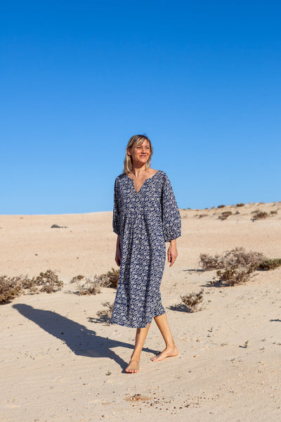 Tabitha Dress in Desert Peony Indigo